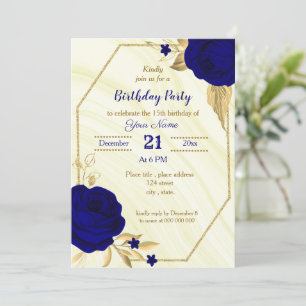 Invitation fête d'anniversaire de la famille royale bleue or