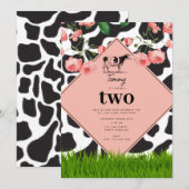 Invitation Fête d'anniversaire de la ferme de vache noire et  (Devant / Derrière)