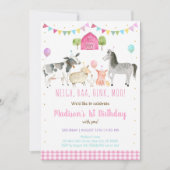 Invitation Fête d'anniversaire de la ferme rose (Devant)