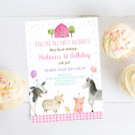Invitation Fête d'anniversaire de la ferme rose Animal<br><div class="desc">Cette adorable invitation présente des animaux de ferme avec des ballons et des confettis en feuille d'or.</div>