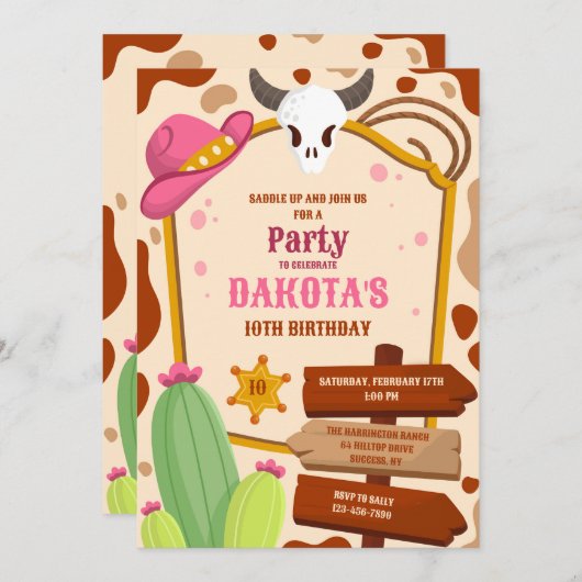 Invitation Fête d'anniversaire de la fille (Devant / Derrière)