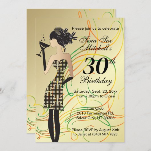Invitation Fête d'anniversaire de la Fille (Devant / Derrière)