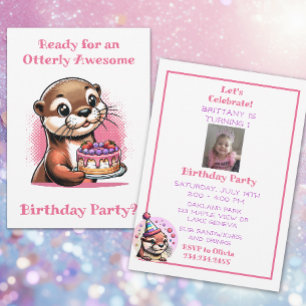 Invitation Fête d'anniversaire de la fille à thème Otter