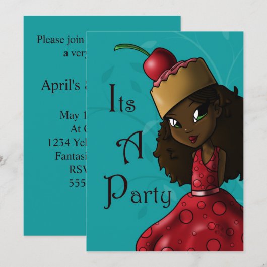 Invitation Fête d'anniversaire de la fille afro-américaine (Devant / Derrière)