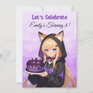 Invitation Fête d'anniversaire de la fille anime mignonne et 
