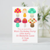 Invitation Fête d'anniversaire de la fille aux champignons ro (Debout devant)