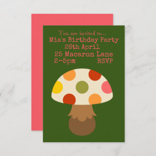 Invitation Fête d'anniversaire de la fille aux champignons ro