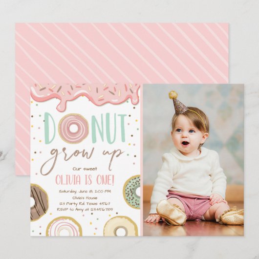 Invitation Fête d'anniversaire de la fille aux noix roses (Devant / Derrière)