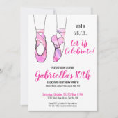 Invitation Fête d'anniversaire de la fille de ballet rose (Devant)