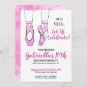 Invitation Fête d'anniversaire de la fille de ballet rose (Devant / Derrière)