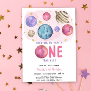 Invitation Fête d'anniversaire de la fille de l'espace avec l