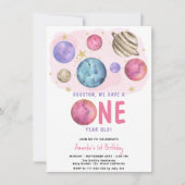 Invitation Fête d'anniversaire de la fille de l'espace avec l (Devant)