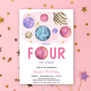 Invitation Fête d'anniversaire de la fille de l'espace pour s