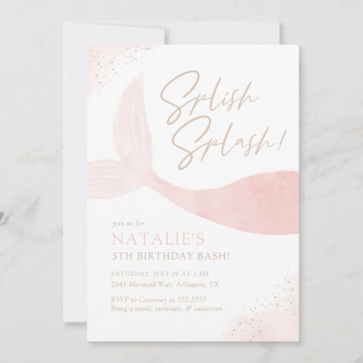 Invitation Fête d'anniversaire de la fille de sirène rose (Devant)