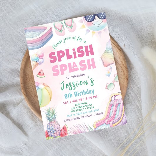 Invitation Fête d'anniversaire de la fille de toboggan d'été