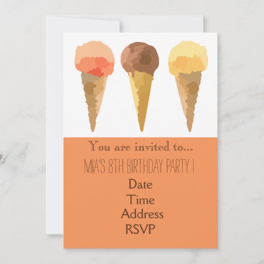 Invitation Fête d'anniversaire de la fille en pastel de glace (Devant)