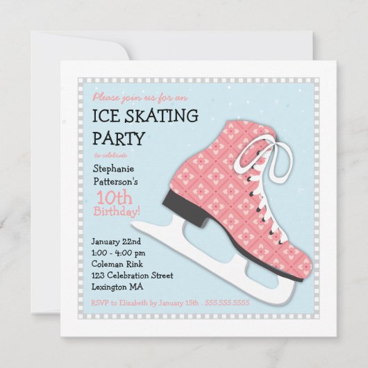 Invitation Fête d'anniversaire de la Fille Funky Ice Sking (Devant)