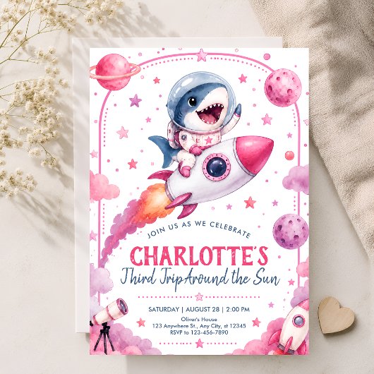 Invitation Fête d'anniversaire de la fille requin spatial 3 a