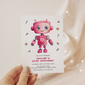Invitation Fête d'anniversaire de la fille Robot Rose moderne