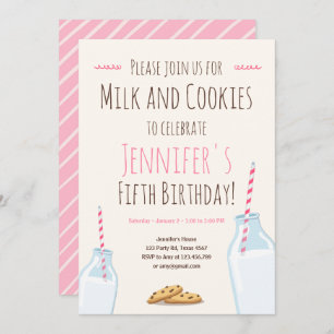 Invitation Fête d'anniversaire de la fille rose au lait et au