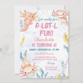 Invitation Fête d'anniversaire de la fille rose mignonne Axol (Devant)