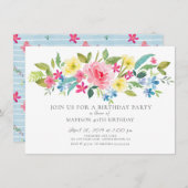 Invitation Fête d'anniversaire de la floraison d'aquarelle jo (Devant / Derrière)