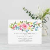 Invitation Fête d'anniversaire de la floraison d'aquarelle jo (Debout devant)