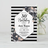Invitation Fête d'anniversaire de la florale noire moderne ra (Debout devant)