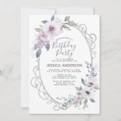 Invitation Fête d'anniversaire de la Flore Rose violette (Devant)