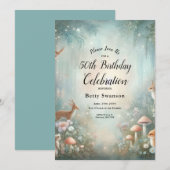Invitation Fête d'anniversaire de la forêt enchantée turquois (Devant / Derrière)