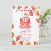 Invitation Fête d'anniversaire de la fraise Unicorne (Debout devant)