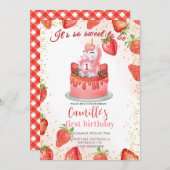 Invitation Fête d'anniversaire de la fraise Unicorne (Devant / Derrière)