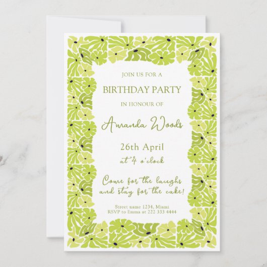 Invitation Fête d'anniversaire de la frontière verte fraîche (Devant)