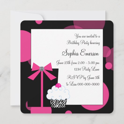 Invitation Fête d'anniversaire de la gâteau rose Zebra (Dos)