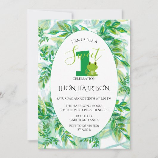 Invitation Fête d'anniversaire de la grenouille Froggy thème  (Devant)