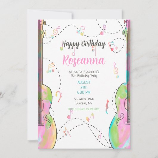 Invitation Fête d'anniversaire de la guitare (Devant)