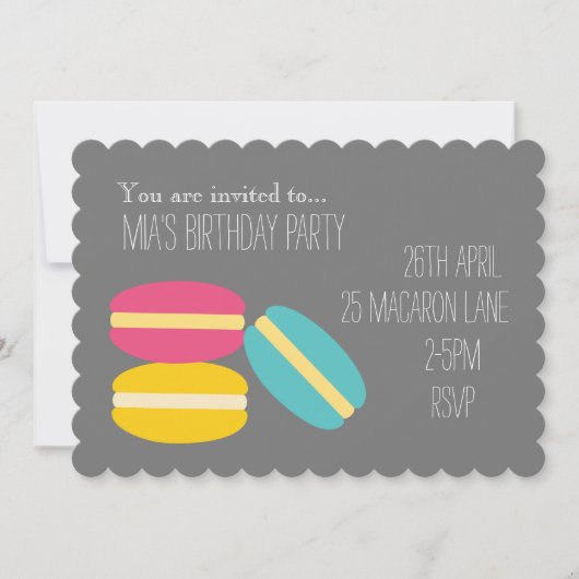 Invitation Fête d'anniversaire de la jeune fille macaron colo (Devant)