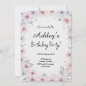 Invitation Fête d'anniversaire de la jolie fille rose (Devant)