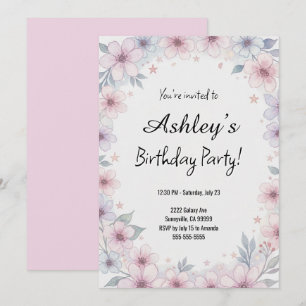 Invitation Fête d'anniversaire de la jolie fille rose