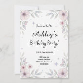 Invitation Fête d'anniversaire de la jolie fille rose (Devant)