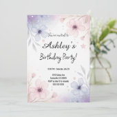 Invitation Fête d'anniversaire de la jolie fille violette (Debout devant)