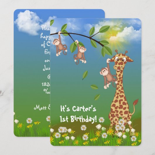 Invitation fête d'anniversaire de la jungle (Devant / Derrière)