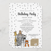 Invitation Fête d'anniversaire de la jungle animale de loin (Devant / Derrière)