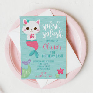 Invitation Fête d'anniversaire de la Kitty Sirène Purrmaid Pi