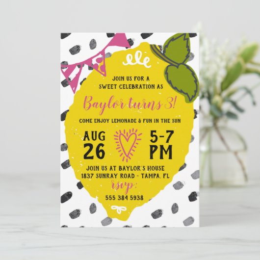Invitation Fête d'anniversaire de la Lemonade Sweet (Debout devant)