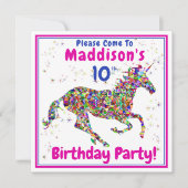 Invitation Fête d'anniversaire de la licorne de l'enfant (Devant)