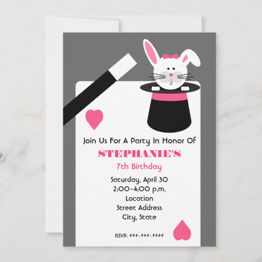Invitation Fête d'anniversaire de la Magicienne - Le lapin da (Devant)