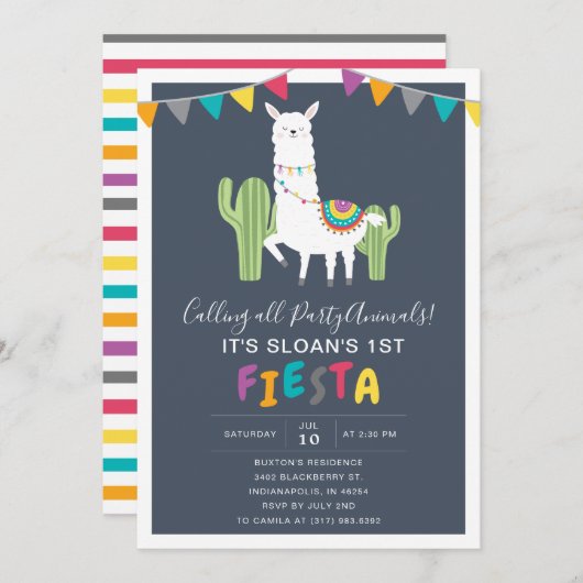 Invitation Fête d'anniversaire de la Marine Llama (Devant / Derrière)