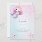 Invitation Fête d'anniversaire de la mignonne fille sirène (Devant)