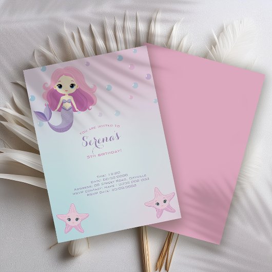 Invitation Fête d'anniversaire de la mignonne fille sirène